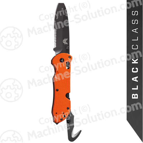 Benchmade 916SBK-ORG Triage Rescue Knife 3.5" Black Combo Blunt Tip Blade, Orange G10 Handles, Safety Cutter, Glass Breaker