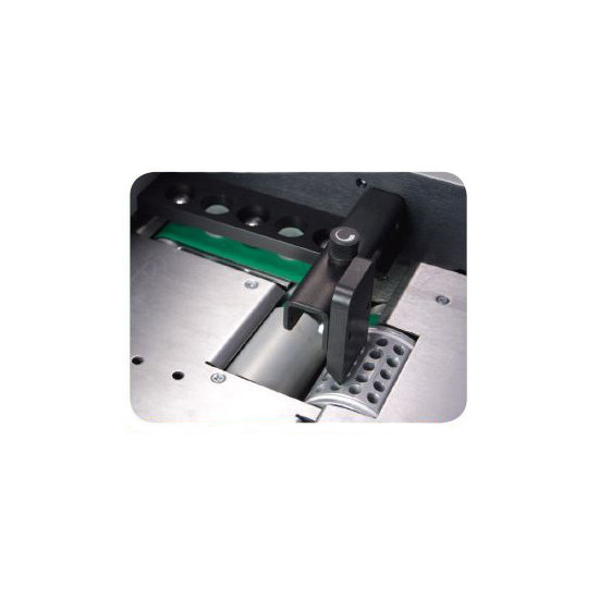 Powerful air suction feed table handles a variety of coated or non-coated stock, aligning the sheets prior to folding