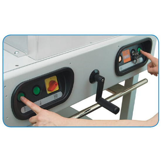 Formax Cut-True 27S Semi-Automatic Electric Paper Cutter - Two-Hand Operation - Automatically engages clamp and blade, keeping hands away from the cutting area