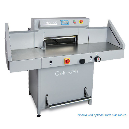 Formax Cut-True 29H Hydraulic Guillotine Paper Cutter - Shown with optional wide side tables