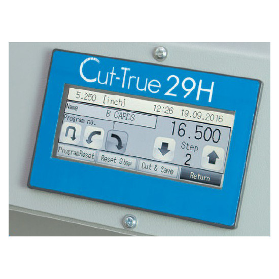 Formax Cut-True 29H Hydraulic Guillotine Paper Cutter - Touchscreen control panel allows for programming up to 100 jobs