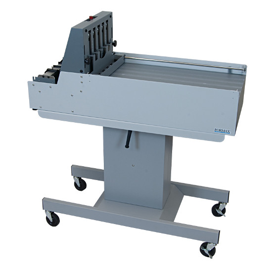 Adjustable-height stand with casters for mobility. Optional for tabletop folders and pressure sealers