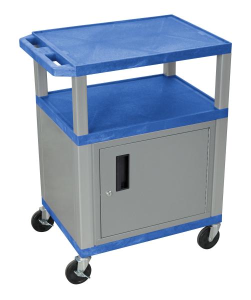 H Wilson WT34BUC4E-N Tuffy Blue 3 Shelf AV Cart with Cabinet H Wilson WT34BUC4E-N Tuffy Blue 3 Shelf AV Cart with Cabinet