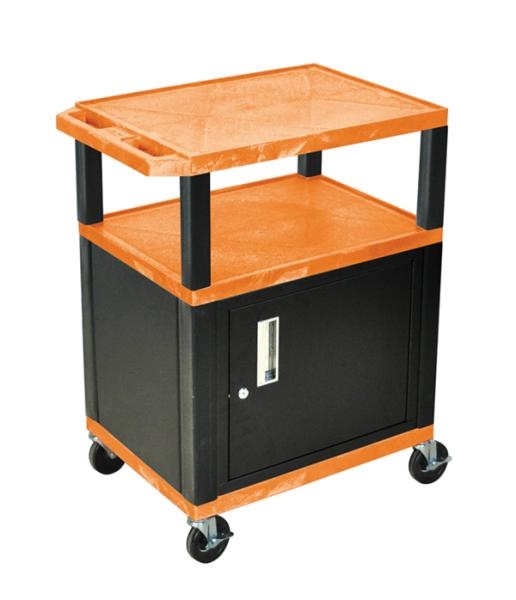H Wilson WT34ORC2E-B Tuffy Orange 3 Shelf AV Cart with Cabinet H Wilson WT34ORC2E-B Tuffy Orange 3 Shelf AV Cart with Cabinet