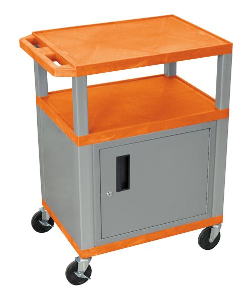 H Wilson WT34ORC4E-N Tuffy Orange 3 Shelf AV Cart with Cabinet H Wilson WT34ORC4E-N Tuffy Orange 3 Shelf AV Cart with Cabinet