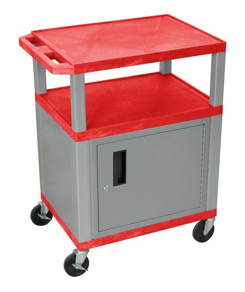 H Wilson WT34RC4E-N Tuffy Red 3 Shelf AV Cart with Cabinet H Wilson WT34RC4E-N Tuffy Red 3 Shelf AV Cart with Cabinet