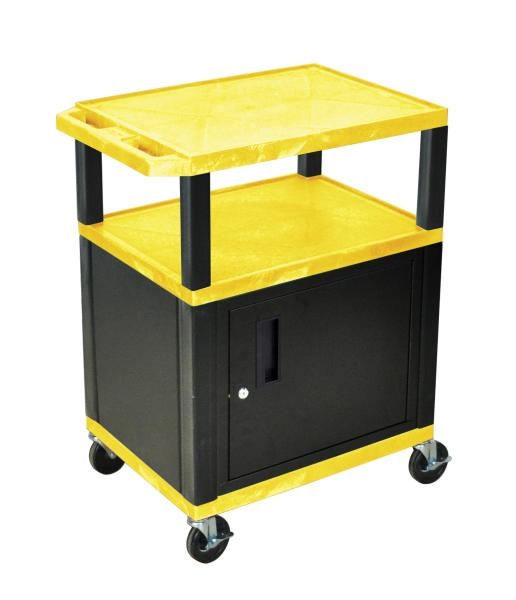 H Wilson WT34YC2E-B Tuffy Yellow 3 Shelf AV Cart with Cabinet H Wilson WT34YC2E-B Tuffy Yellow 3 Shelf AV Cart with Cabinet