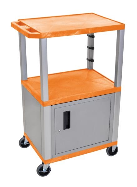H Wilson WT42ORC4E-N Orange Tuffy 3 Shelf 42" AV Cart with Cabinet  H Wilson WT42ORC4E-N Orange Tuffy 3 Shelf 42" AV Cart with Cabinet 