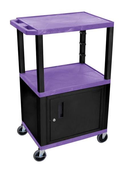 H Wilson WT42PC2E-B Purple Tuffy 3 Shelf 42" AV Cart with Cabinet  H Wilson WT42PC2E-B Purple Tuffy 3 Shelf 42" AV Cart with Cabinet 