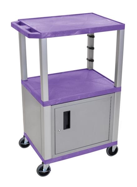 H Wilson WT42PC4E-N Purple Tuffy 3 Shelf 42" AV Cart with Cabinet  H Wilson WT42PC4E-N Purple Tuffy 3 Shelf 42" AV Cart with Cabinet 