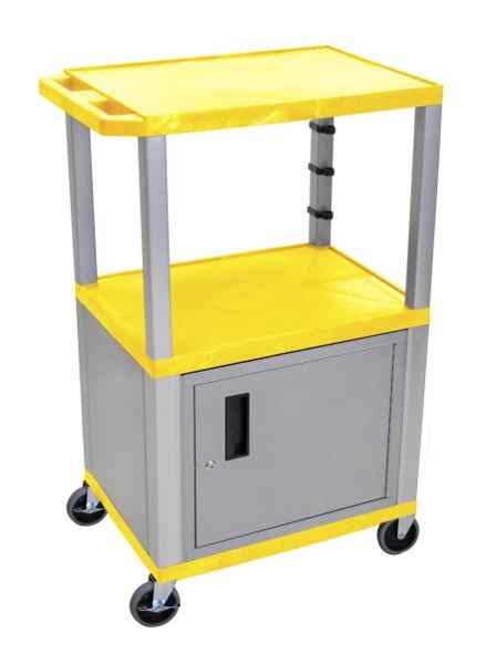 H Wilson WT42YC4E-N Yellow Tuffy 3 Shelf 42" AV Cart with Cabinet  H Wilson WT42YC4E-N Yellow Tuffy 3 Shelf 42" AV Cart with Cabinet 