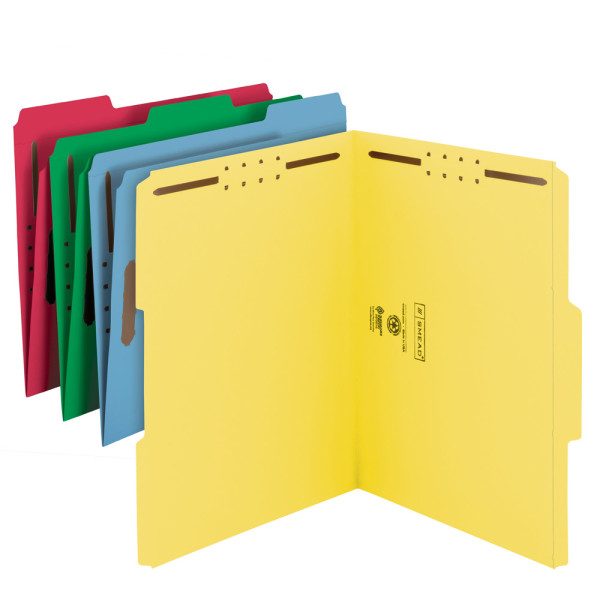 Smead 11975 Colored Fastener Folders with Reinforced Tabs (Bundle: 5 BX) Antimicrobial Folders