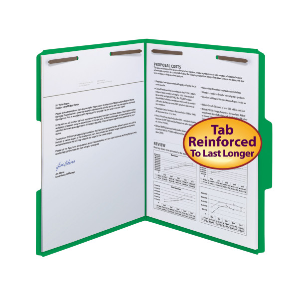 Smead 12140 Colored Fastener Folders with Reinforced Tabs (Bundle: 5 BX) Folders
