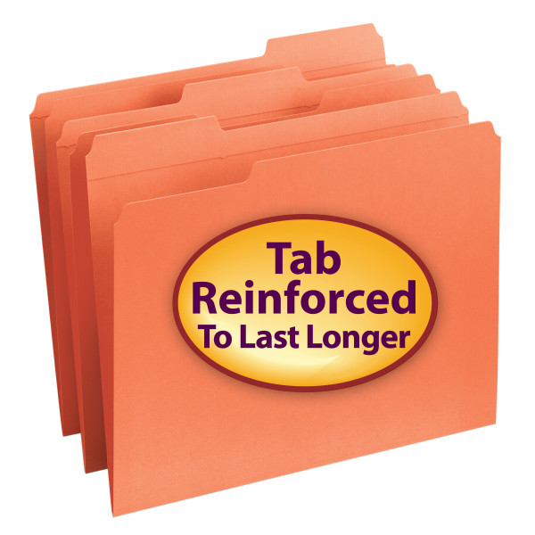 Smead 12534 Colored Folders with Reinforced Tab (Bundle: 5 BX) Fastener Folders