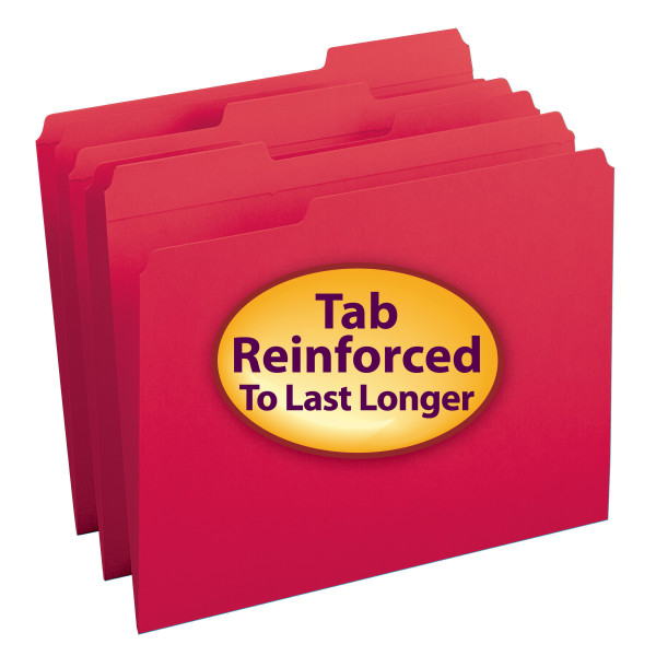 Smead 12734 Colored Folders with Reinforced Tab (Bundle: 5 BX) Fastener Folders