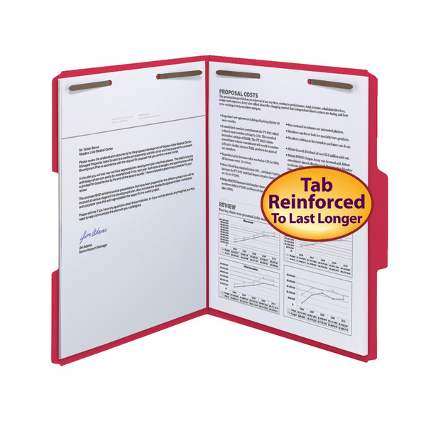 Smead 12740 Colored Fastener Folders with Reinforced Tabs (Bundle: 5 BX) Folders