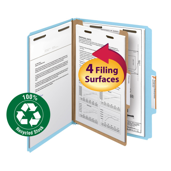 Smead 13721 100% Recycled Pressboard Colored Classification Folders File Pocket