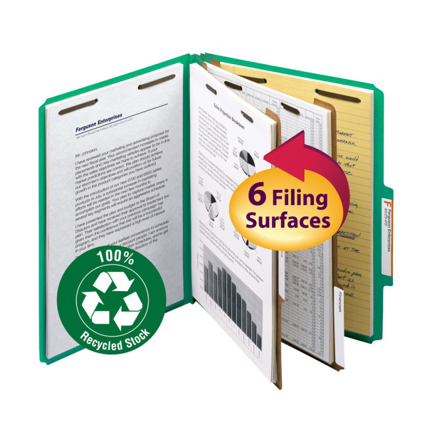 Smead 14057 100% Recycled Pressboard Colored Classification Folders (Bundle: 5 PK) Fastener Folders
