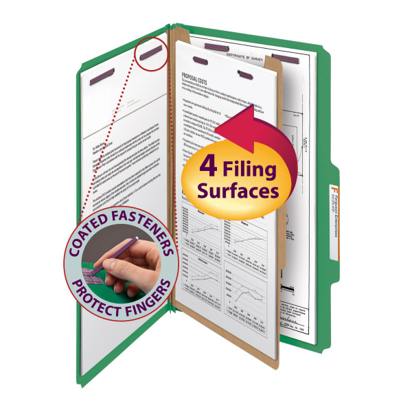Smead 18733 Colored Pressboard Classification Folders with SafeSHIELD Coated Fastener Technology File Folders