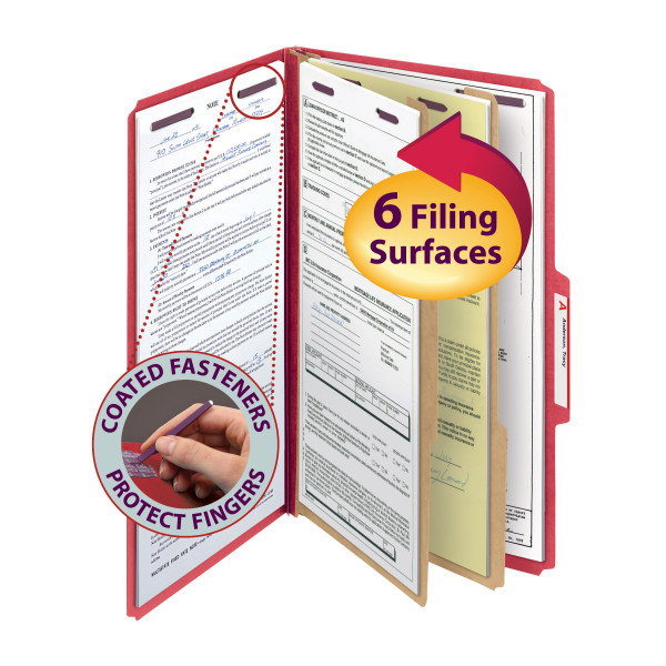 Smead 19031 Colored Pressboard Classification Folders with SafeSHIELD Coated Fastener Technology Fastener Folders