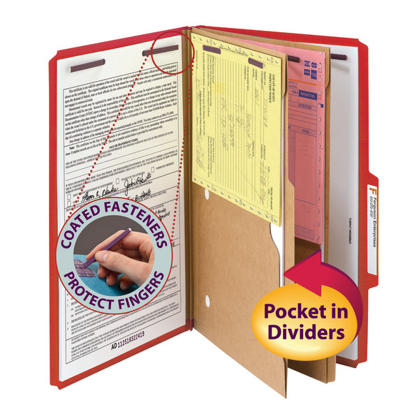 Smead 19082 Pressboard Classification Folders with Pocket-Style Dividers and SafeSHIELD Coated Fastener Technology File Labels