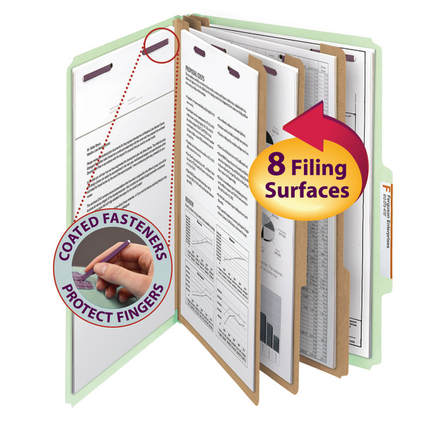 Smead 19091 Pressboard Classification Folders with SafeSHIELD Coated Fastener Technology File Pocket