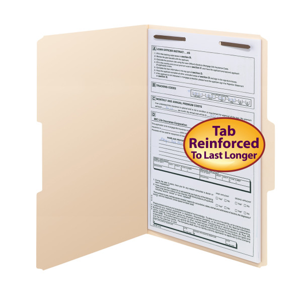 Smead 19534 Manila Fastener Folders with Reinforced Tab (Bundle: 5 BX) File Folders