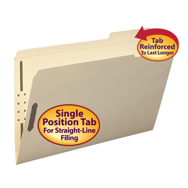 Smead 19538 Manila Fastener Folders with Reinforced Tab File Folders