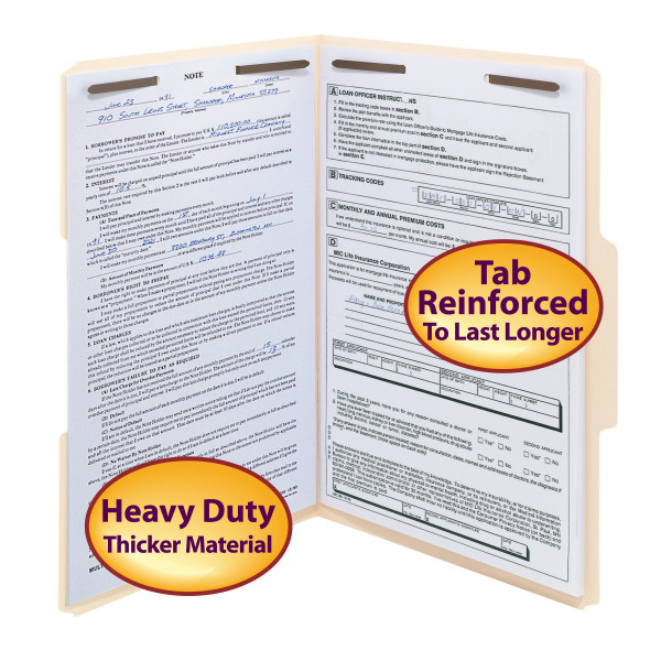 Smead 19600 Heavy-Duty Manila Fastener Folders Classification Folders