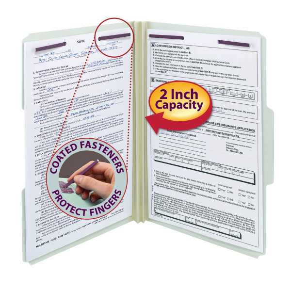 Smead 19934 Pressboard Fastener Folders with SafeSHIELD Coated Fastener Technology (Bundle: 5 BX) Two Pocket Folder