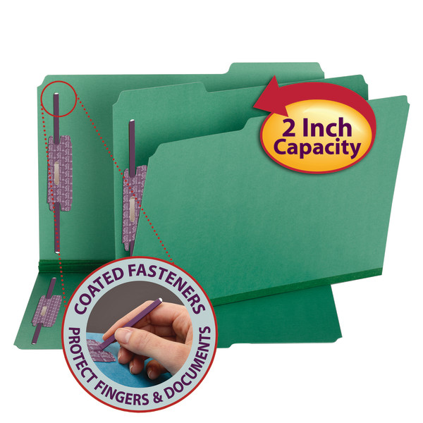 Smead 19938 Colored Pressboard Fastener Folders with SafeSHIELD Coated Fastener Technology File Folders