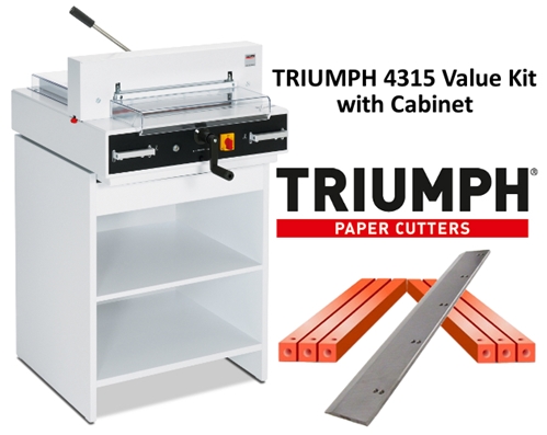 Triumph 4315 Semi-Auto Electric Paper Cutter Value Kit with Digital Display, cabinet, 1 box cutting sticks and 1 extra blade  - TRI 4315 CUTTER CABINET VALUE KIT