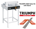 Triumph 4350 Semi-Auto Electric Paper Cutter Value Kit with Digital Display, stand, 1 box cutting sticks and 1 extra blade Triumph 4350 Semi-Auto Electric Paper Cutter Value Kit with Digital Display, stand, 1 box cutting sticks and 1 extra blade