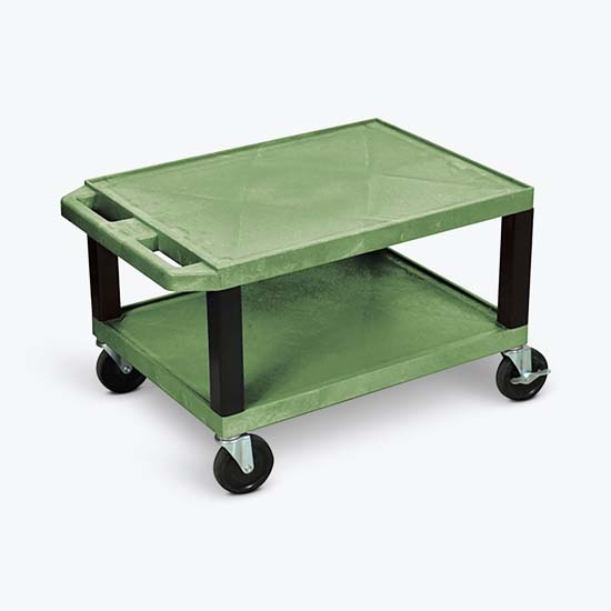 Luxor WT16GE-B Tuffy Green 2 Shelf AV Cart w/ Black Legs & Electric Luxor WT16GE-B Tuffy Green 2 Shelf AV Cart w/ Black Legs & Electric