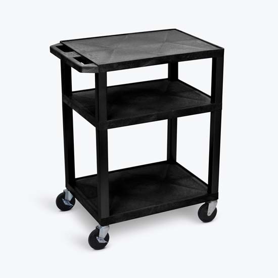 Luxor WT34E Tuffy Black 3 Shelf AV Cart w/ Electric Luxor WT34E Tuffy Black 3 Shelf AV Cart w/ Electric