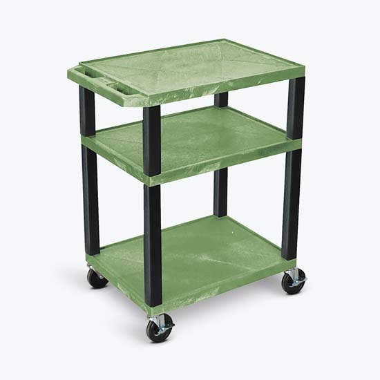 Luxor WT34GE-B Tuffy Green 3 Shelf AV Cart w/ Black Legs & Electric Luxor WT34GE-B Tuffy Green 3 Shelf AV Cart w/ Black Legs & Electric