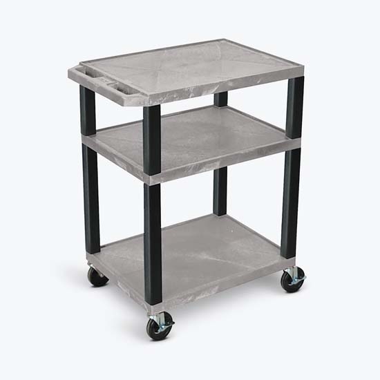 Luxor WT34GYE-B Tuffy Gray 3 Shelf AV Cart w/ Black Legs & Electric Luxor WT34GYE-B Tuffy Gray 3 Shelf AV Cart w/ Black Legs & Electric