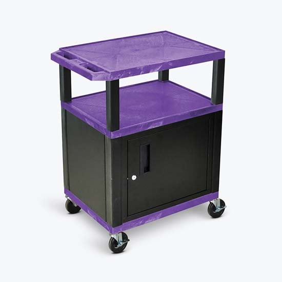 Luxor WT34PC2E-B Tuffy Purple 3 Shelf AV Cart W/ Black Legs, Cabinet & Electric Luxor WT34PC2E-B Tuffy Purple 3 Shelf AV Cart W/ Black Legs, Cabinet & Electric