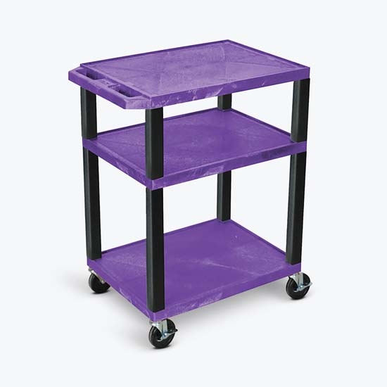 Luxor WT34PE-B Tuffy Purple 3 Shelf AV Cart w/ Black Legs & Electric Luxor WT34PE-B Tuffy Purple 3 Shelf AV Cart w/ Black Legs & Electric