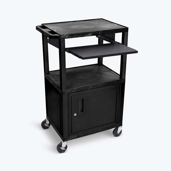 Luxor WTPS42C2E-B Tuffy Black 42" 3 Shelf Cart W/ Black Pullout Shelf ,Cabinet, Legs & Electric Luxor WTPS42C2E-B Tuffy Black 42" 3 Shelf Cart W/ Black Pullout Shelf ,Cabinet, Legs & Electric