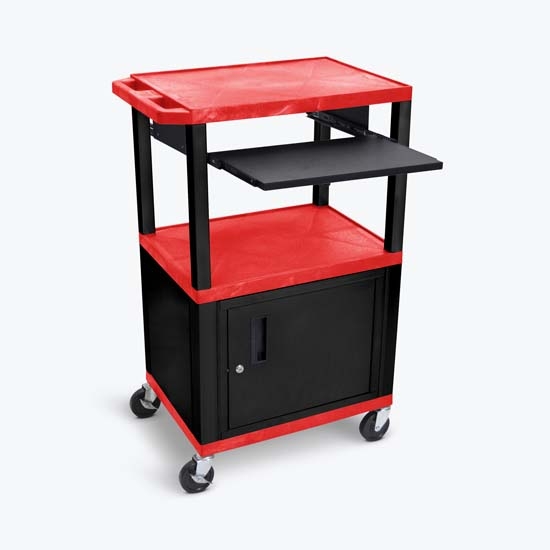 Luxor WTPS42RC2E-B Tuffy Red 42" 3 Shelf Cart W/ Black Pullout Shelf ,Cabinet, Legs & Electric Luxor WTPS42RC2E-B Tuffy Red 42" 3 Shelf Cart W/ Black Pullout Shelf ,Cabinet, Legs & Electric