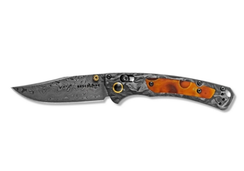 Benchmade 15085-201 Mini Crooked River Folding Knife 3.4" Damasteel Marbled Carbon Fiber Handle - 15085-201