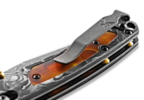 Benchmade 15085-201 Mini Crooked River Folding Knife 3.4" Damasteel Marbled Carbon Fiber Handle - 15085-201