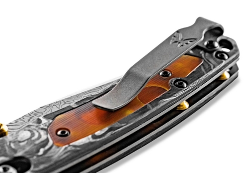 Benchmade 15085-201 Mini Crooked River Folding Knife 3.4" Damasteel Marbled Carbon Fiber Handle - 15085-201