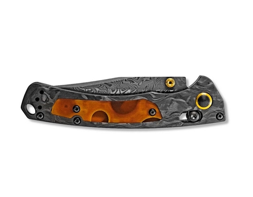 Benchmade 15085-201 Mini Crooked River Folding Knife 3.4" Damasteel Marbled Carbon Fiber Handle - 15085-201