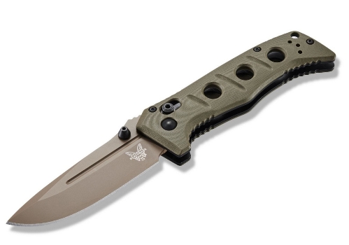 Benchmade 273FE-2 Shane Sibert Mini Adamas Folding Knife 3.25" CruWear Flat Dark Earth Plain Blade, OD Green G10 Handles - 273FE-2