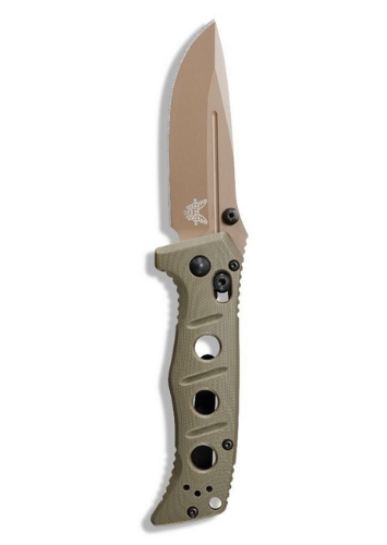Benchmade 273FE-2 Shane Sibert Mini Adamas Folding Knife 3.25" CruWear Flat Dark Earth Plain Blade, OD Green G10 Handles - 273FE-2