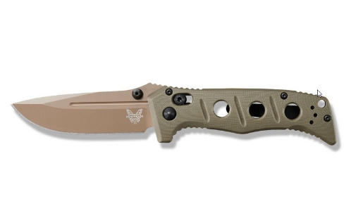 Benchmade 273FE-2 Shane Sibert Mini Adamas Folding Knife 3.25" CruWear Flat Dark Earth Plain Blade, OD Green G10 Handles - 273FE-2