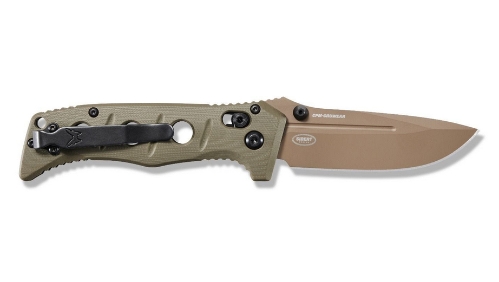 Benchmade 273FE-2 Shane Sibert Mini Adamas Folding Knife 3.25" CruWear Flat Dark Earth Plain Blade, OD Green G10 Handles - 273FE-2