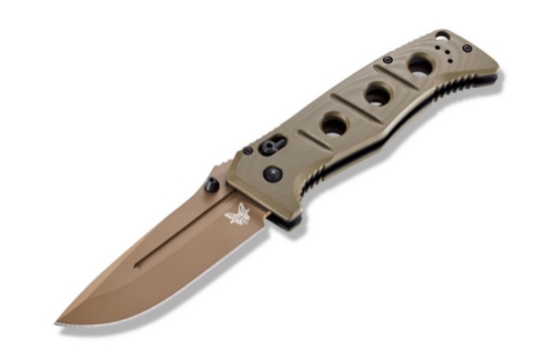 Benchmade 275FE-2 Shane Sibert Adamas Folding Knife 3.78" CruWear Flat Dark Earth Plain Blade, OD Green G10 Handles - 275FE-2